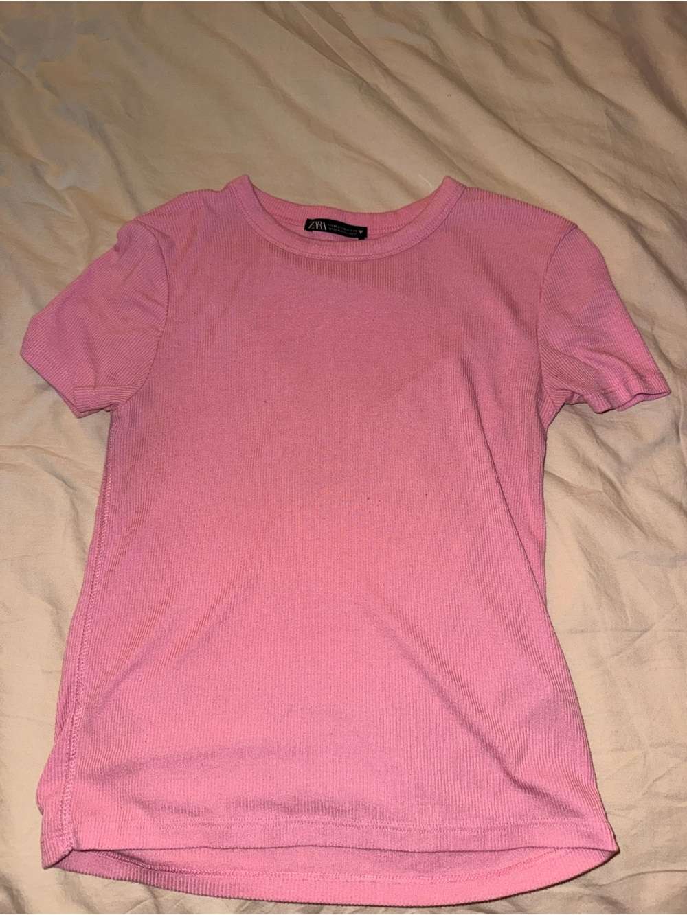 Zara Pink Ribbed Short Sleeve Tee